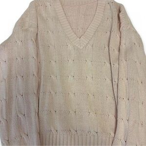 Women's V-Neck Cable Knit Sweater - Cream